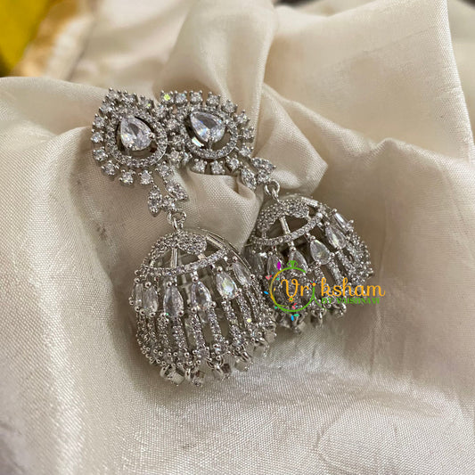 White American Diamond Jhumkas -White tone-G9119