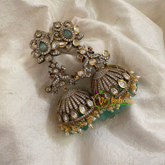 Pastel Green Victorian Diamond Jhumkas -VV793