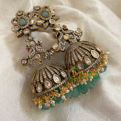 Pastel Green Victorian Diamond Jhumkas -VV793