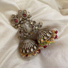 Red Victorian Diamond Jhumkas -VV794