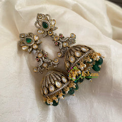 Green Victorian Diamond Jhumkas -VV795