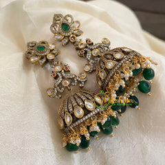 Green Victorian Diamond Jhumkas -VV795