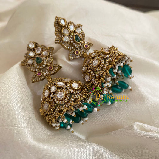 Green Bead Victorian Diamond Jhumkas -VV796