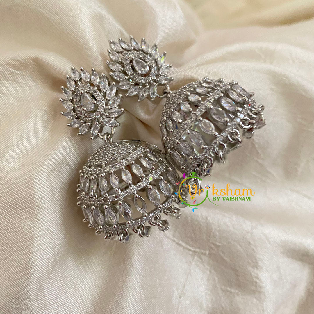 White American Diamond Jhumkas -White Tone -G9118