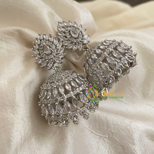 White American Diamond Jhumkas -White Tone -G9118