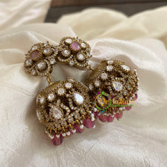 Pastel Pink Bead Victorian Diamond Jhumkas -VV797