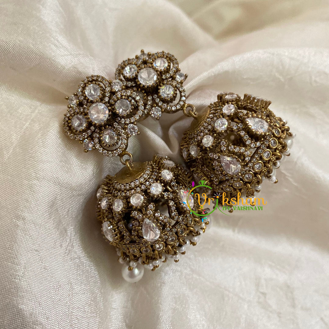 White Victorian Diamond Jhumkas -VV798