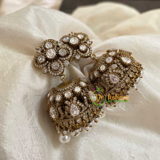 White Victorian Diamond Jhumkas -VV798