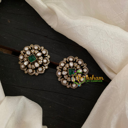 Green Victorian Diamond Studs-Floral -VV814