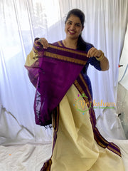 Half White Silk Cotton Saree with Purple Border -VS683