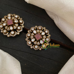 Pastel Pink Victorian Diamond Studs-Floral -VV813