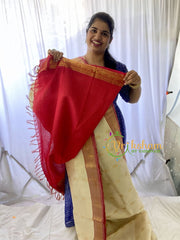 Half White Silk Cotton Saree with Red Border -VS684