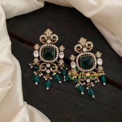 Emerald Green Victorian Diamond Studs -Green Beads -VV812