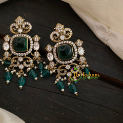 Emerald Green Victorian Diamond Studs -Green Beads -VV812