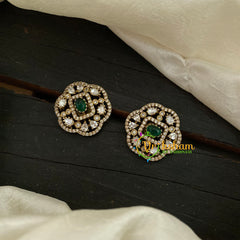 Green Victorian Diamond Studs-Geometric  -VV810