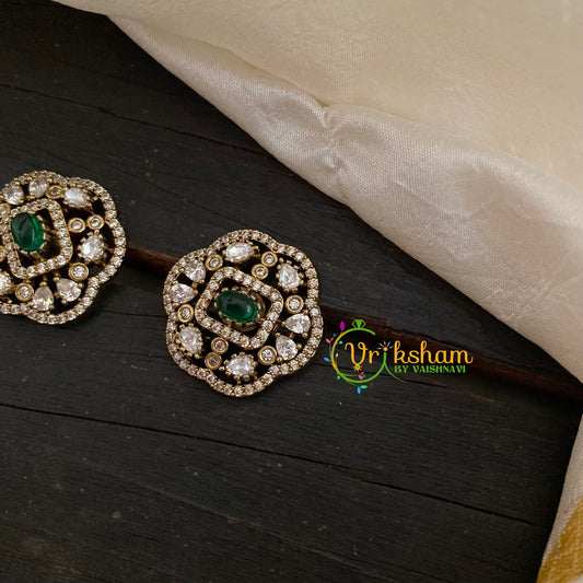 Green Victorian Diamond Studs-Geometric  -VV810