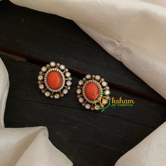 Orange Victorian Diamond Studs -VV809