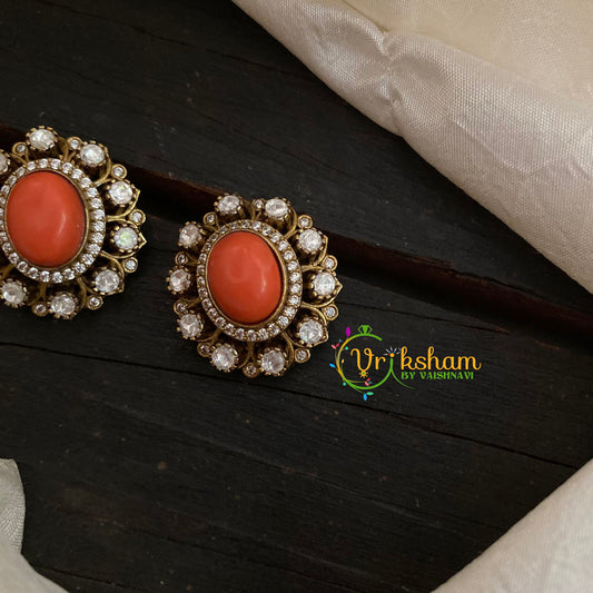 Orange Victorian Diamond Studs -VV809