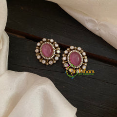 Pastel Pink Oval Victorian Diamond Studs -VV808