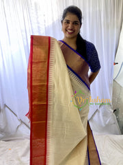 Half White Silk Cotton Saree with Ganga Jamuna Border -VS663