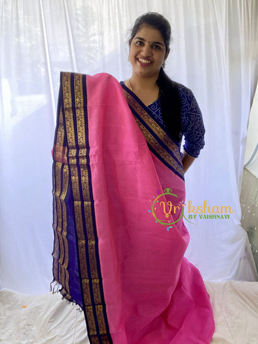 Candy Pink Korvai Handloom Silk Cotton Saree-VS326