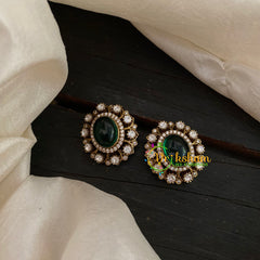 Emerald Green Oval Victorian Diamond Studs -VV807