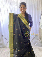 Black Kolam Silk Cotton Saree-Handloom Saree-VS451