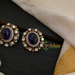 Deep Blue Oval Victorian Diamond Studs -VV806