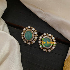 Pastel Green Oval Victorian Diamond Studs -VV804