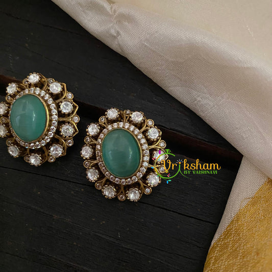 Pastel Green Oval Victorian Diamond Studs -VV804