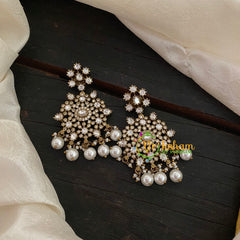 White Bead Victorian Diamond Danglers -VV771