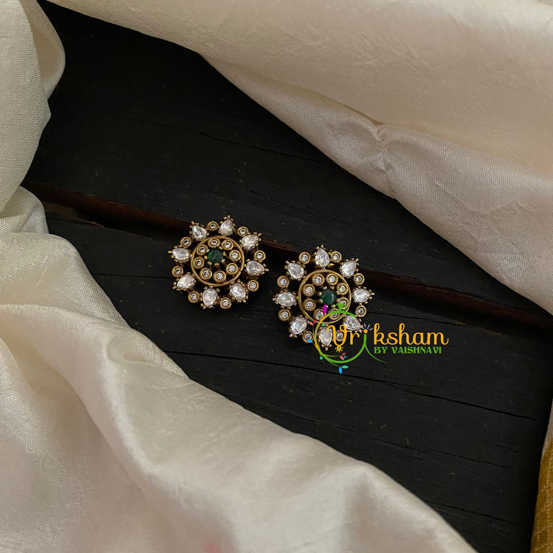 Green Victorian Diamond Studs -VV803