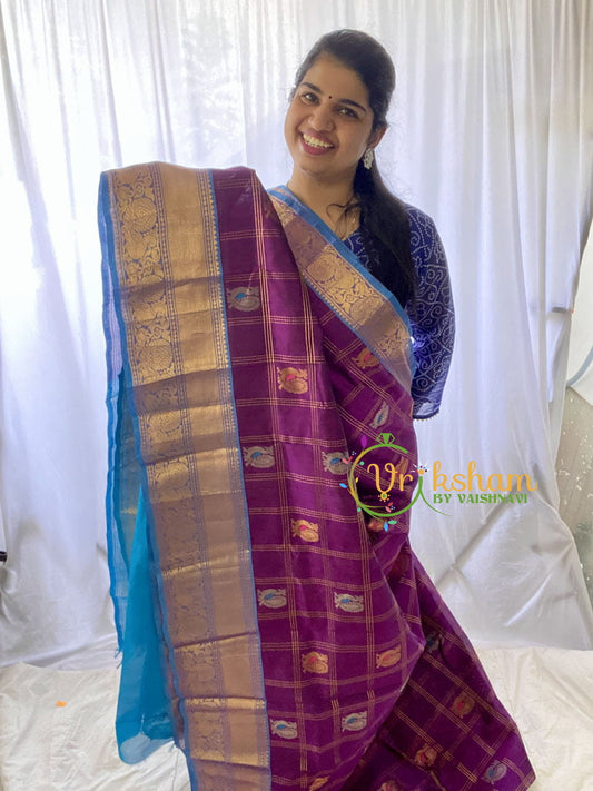  Purple Kattam Korvai Handloom Silk Cotton Saree-VS339