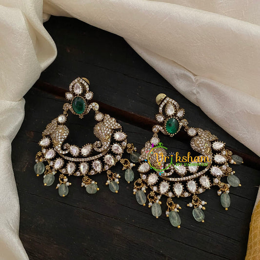 Pastel Green Bead Victorian Diamond Danglers -VV773