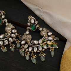 Pastel Green Bead Victorian Diamond Danglers -VV773