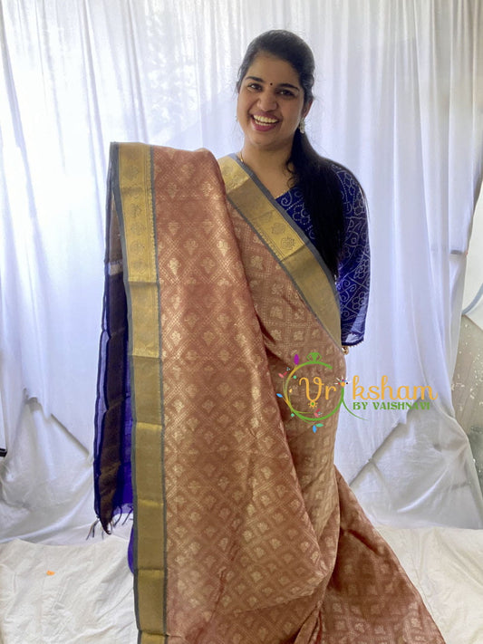 Light Peach Korvai Handloom Silk Cotton Saree-VS53