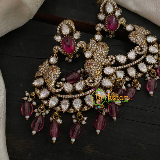 Maroon Elephant Victorian Diamond Danglers -VV775