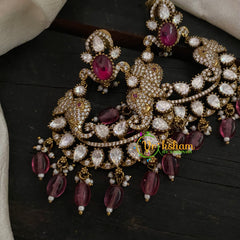 Maroon Elephant Victorian Diamond Danglers -VV775