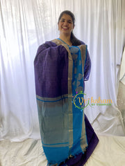 Navy Blue Laksham Butta Silk Cotton Saree-Korvai Handloom Saree-VS463