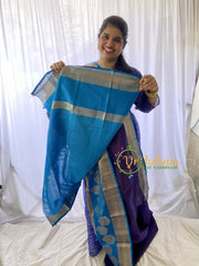 Navy Blue Laksham Butta Silk Cotton Saree-Korvai Handloom Saree-VS463