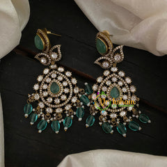 Green Bead Victorian Diamond Danglers -VV776