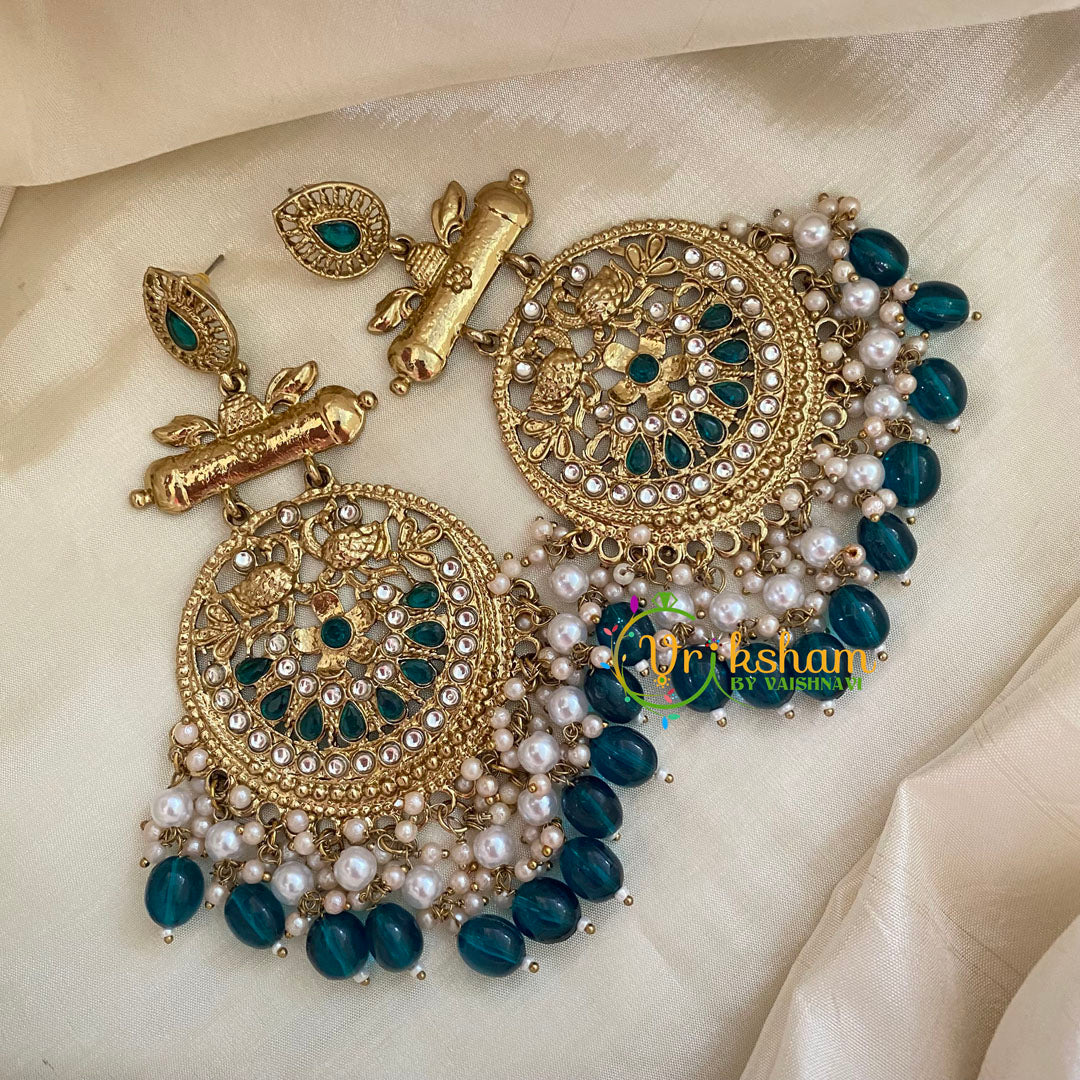 Teal Blue Kundan Meenakari Danglers -G8193