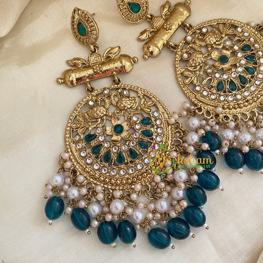 Teal Blue Kundan Meenakari Danglers -G8193