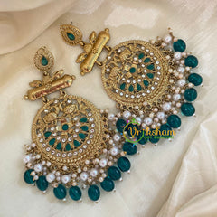 Green Bead Kundan Meenakari Danglers -G8191