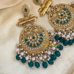 Green Bead Kundan Meenakari Danglers -G8191