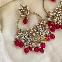 Red Bead Kundan Meenakari Danglers -G8188