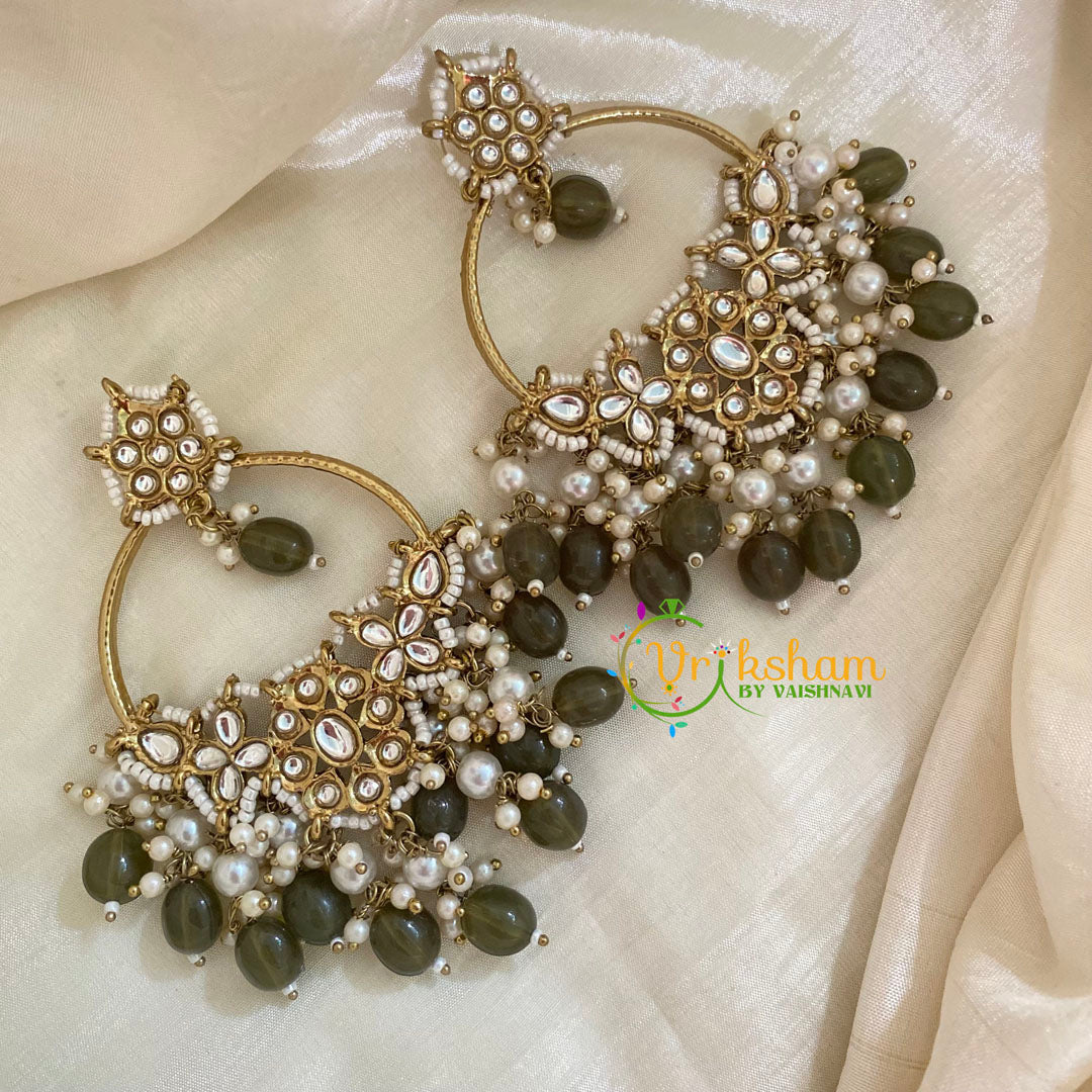 Olive Green Kundan Meenakari Danglers -G8187