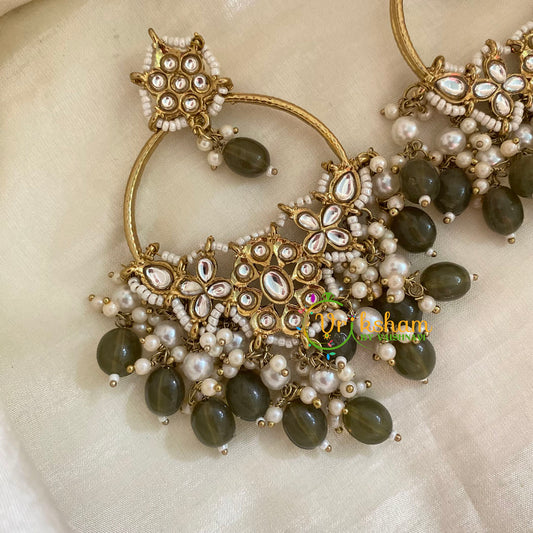 Olive Green Kundan Meenakari Danglers -G8187