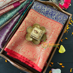 Blue Silk with Red Border Saree-Kanchi Silk Saree -VS015