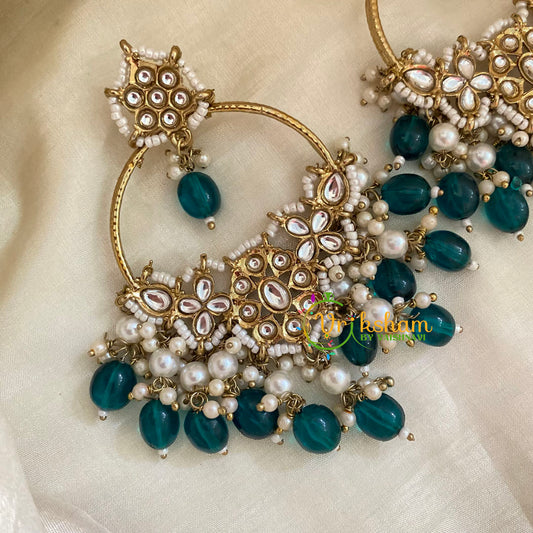 Green Bead Kundan Meenakari Danglers -G8186